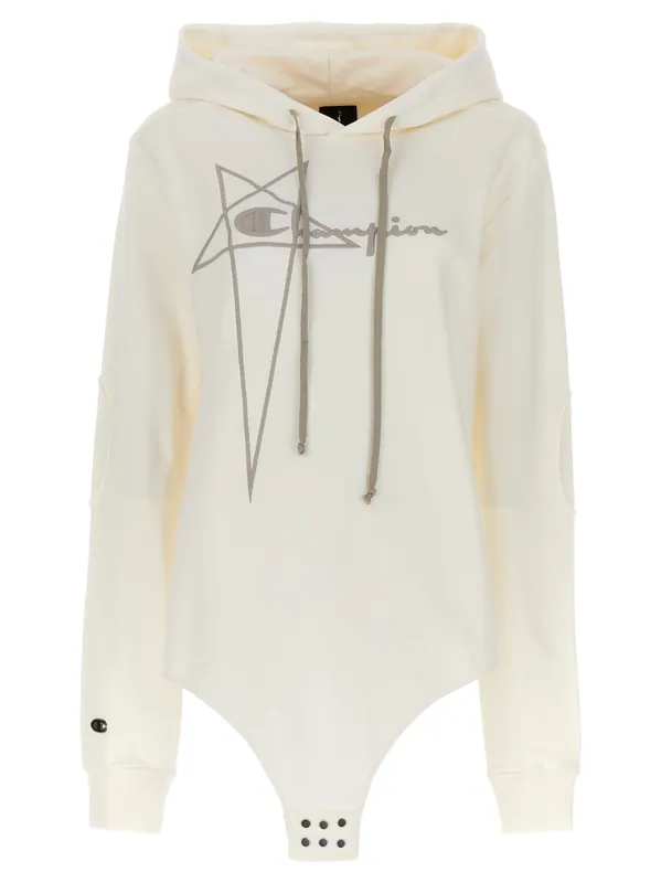 Champion X Rick Owens Hooded Bodysuit Tops White