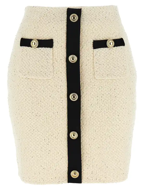 Cream Sequin Knit Mini Skirts White/Black - Self-Portrait