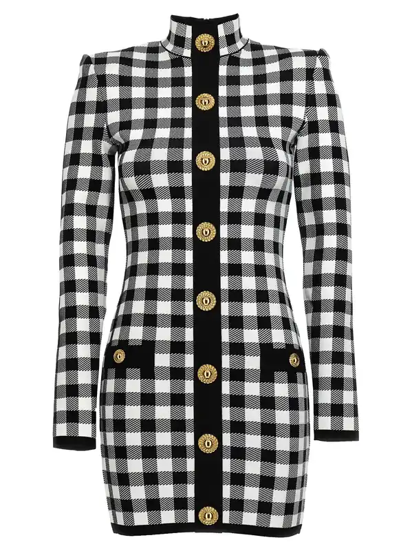 Vichy Knit Dress Dresses White/Black - Balmain