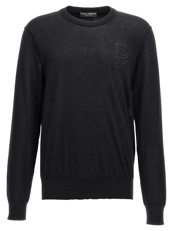 Logo Embroidery Sweater Sweaters And Cardigans Black - Dolce & Gabbana