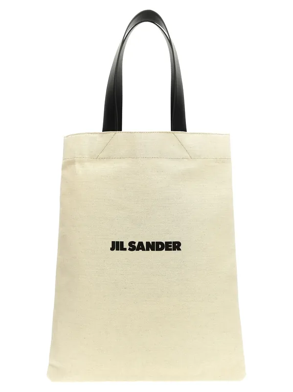 Flat Shopper Tote Bag White/Black - Jil Sander