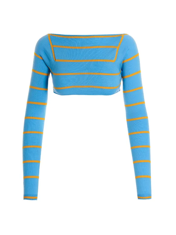 Cut-Out Cropped Sweater Sweaters And Cardigans Light Blue