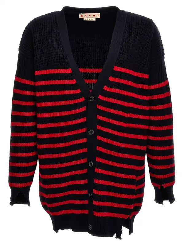 Destroyed Effect Striped Cardigan Sweaters And Cardigans Multicolor - Marni