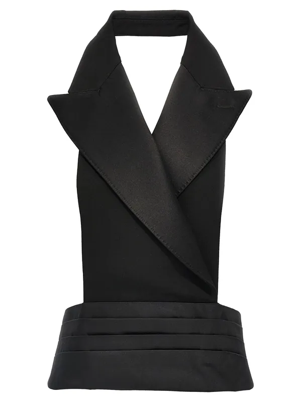 Double-Breasted Bare Back Vest Gilet Black