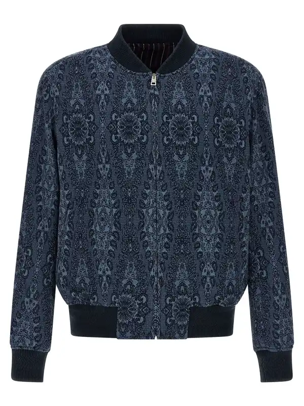 Jacquard Bomber Jacket Puffer Jackets Blue - Etro