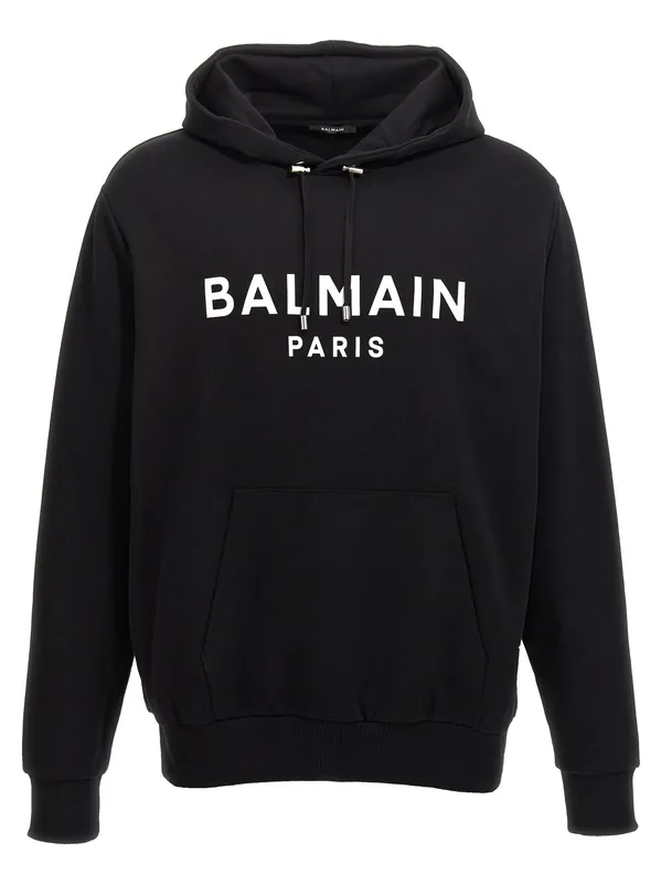 Logo Print Hoodie Sweatshirt White/Black - Balmain