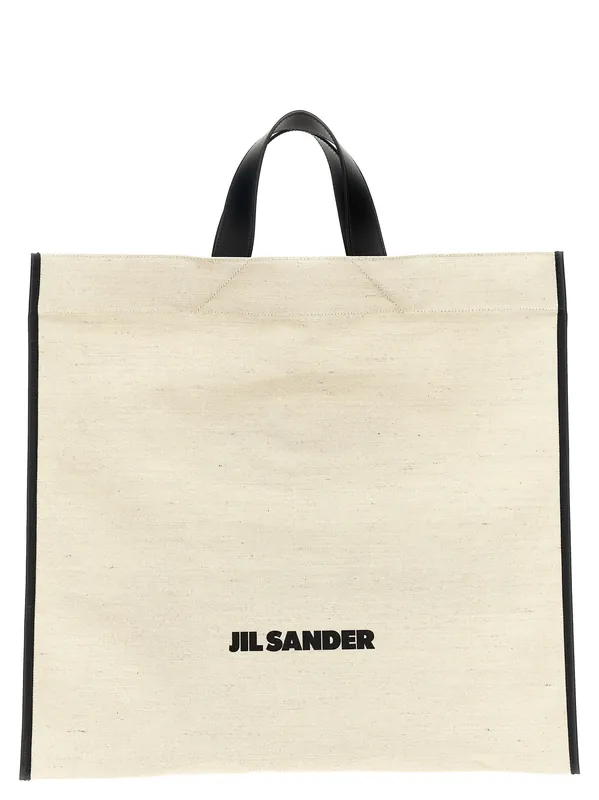 Border Book Tote Square Tote Bag White/Black - Jil Sander