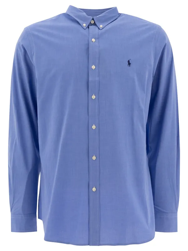Slim-Fit Stretch Fil-À-Fil Shirt Shirts Blue