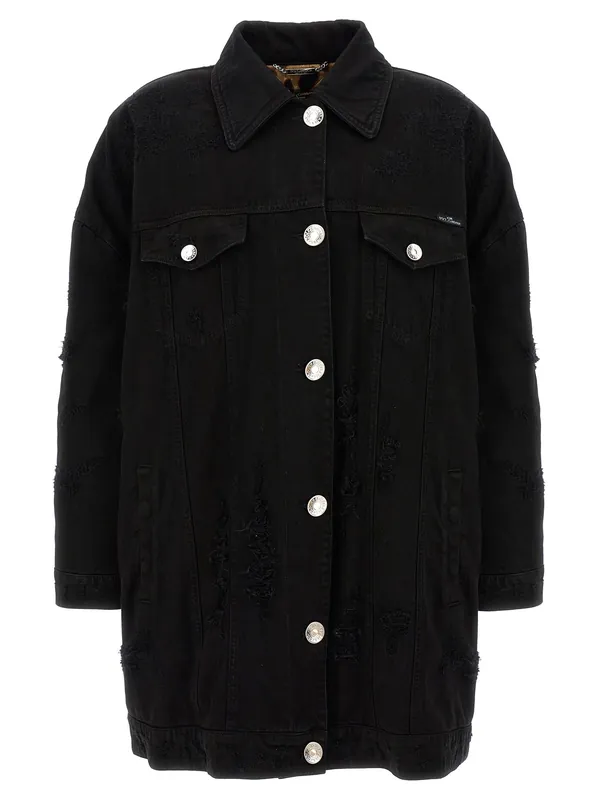 Denim Long Jacket Puffer Jackets Black - Dolce & Gabbana