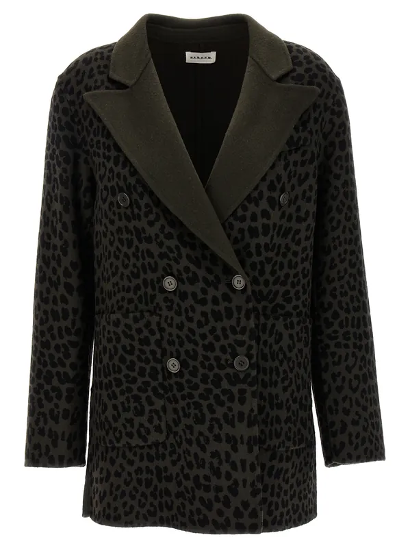 Animal Print Double-Breasted Blazer Blazers Green
