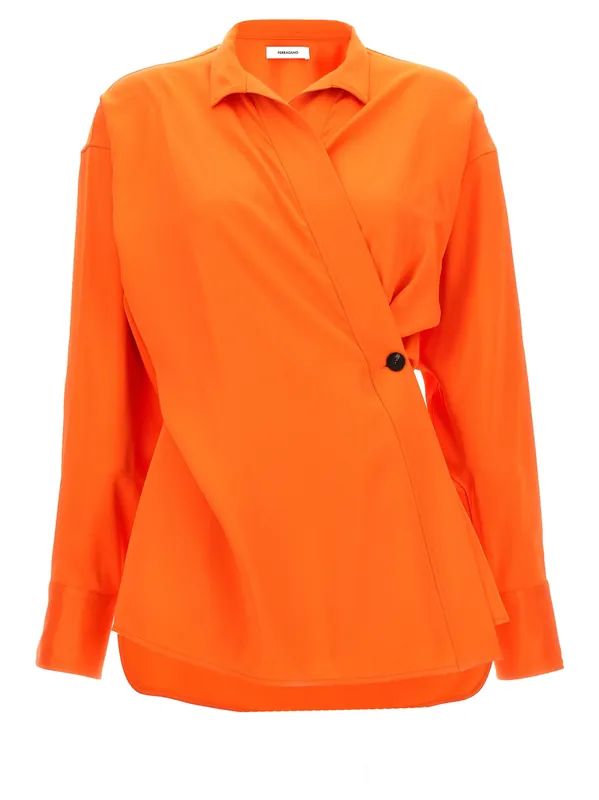 Satin Asymmetric Shirt Shirt And Blouse Orange - Ferragamo