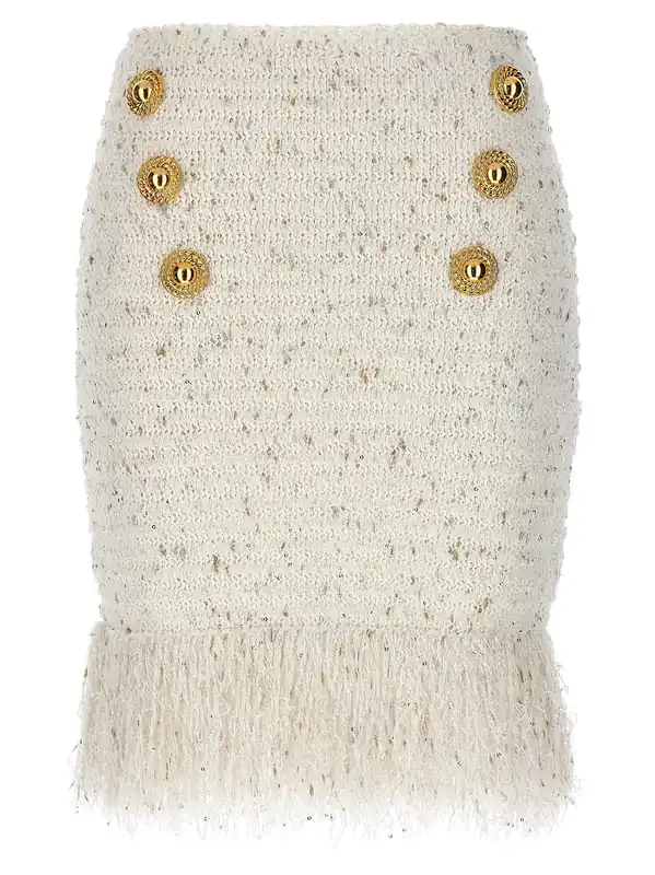 Fringed Tweed Skirts White - Balmain