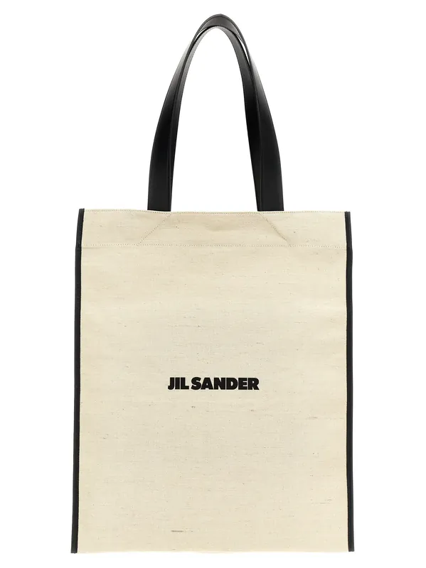 Flat Tote Bag White/Black - Jil Sander