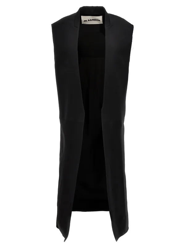 Two-Material Long Vest Gilet Black