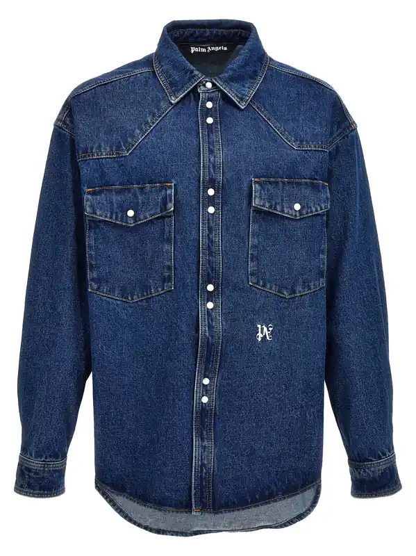 Lw Monogram Puffer Jackets Blue - Palm Angels