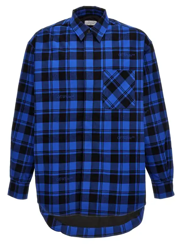 Check Flannel Puffer Jackets Blue - Off-White