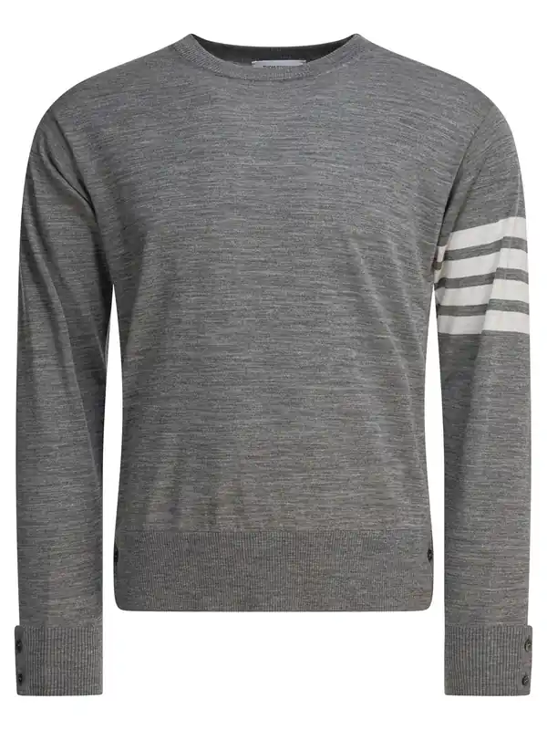 Wool Crew Neck Sweater Knitwear Grey - Thom Browne