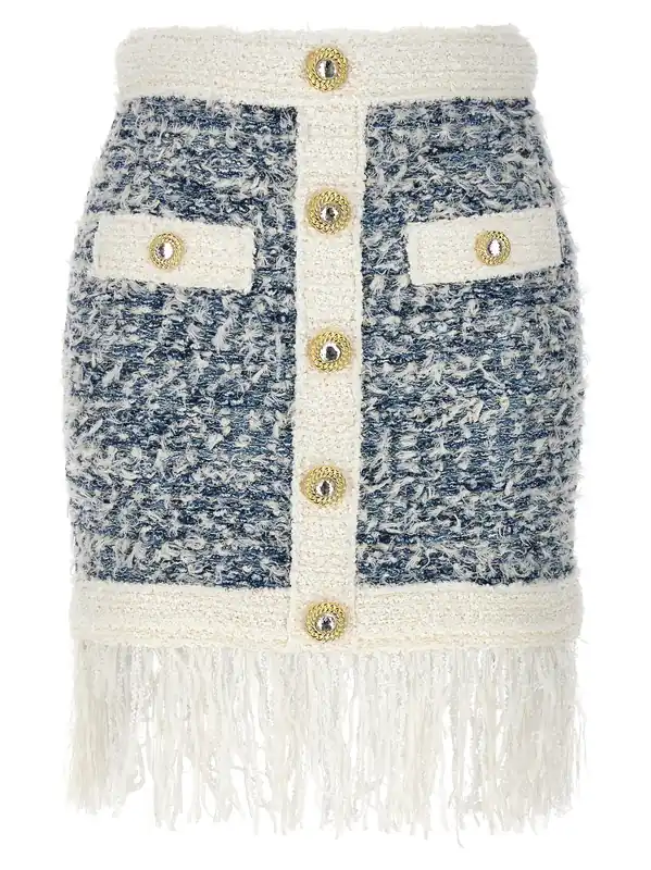 Fringed Tweed Skirt Skirts Light Blue - Balmain