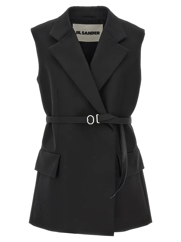 Belt Wool Vest Gilet Black - Jil Sander