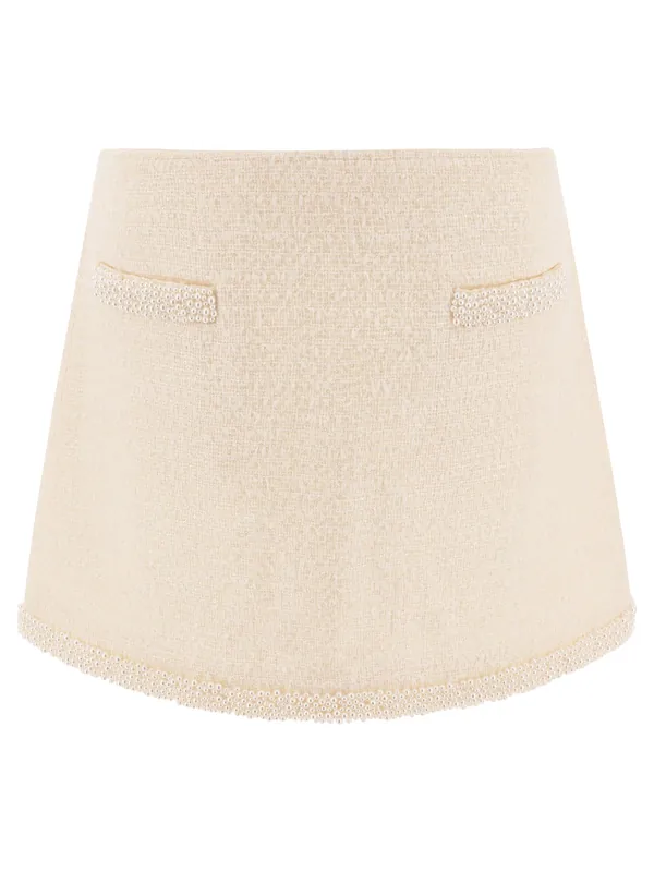 Beaded Miniskirt Skirts Beige - Self-Portrait