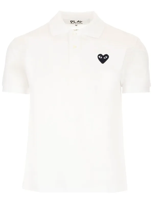 Black Heart Polo Shirt White - Comme Des Garçon