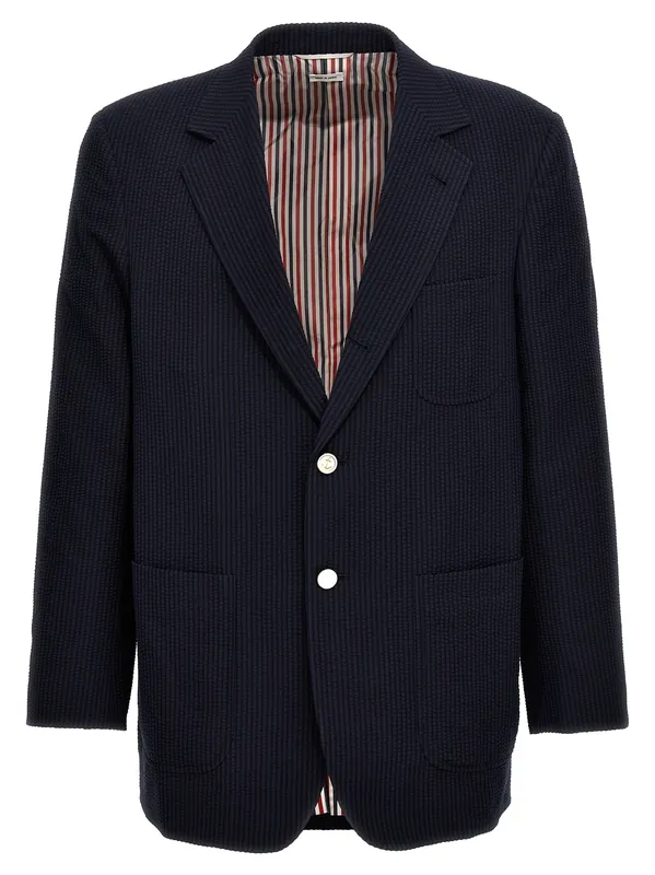 Single-Breasted Seersucker Blazer Blue