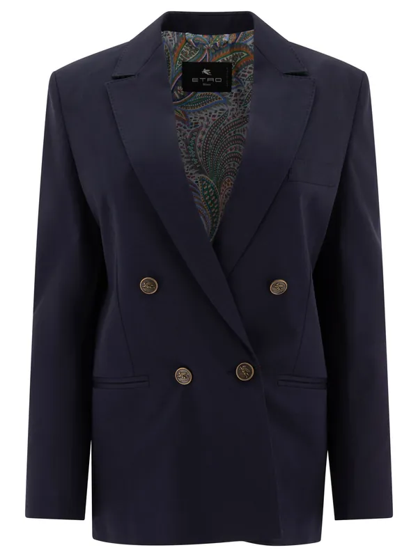 Double-Breasted Cotton Blazer Jackets And Coats Blue