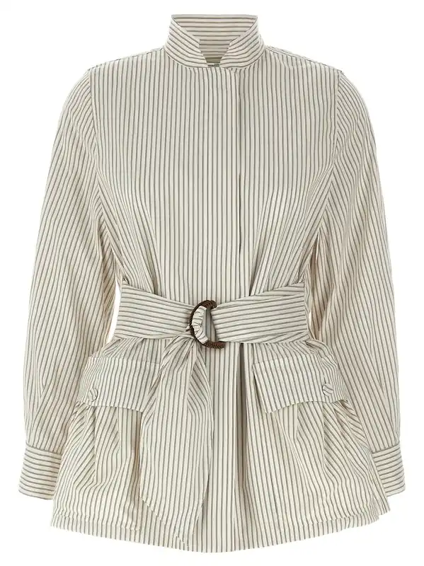Striped Blouson Puffer Jackets White - Fendi