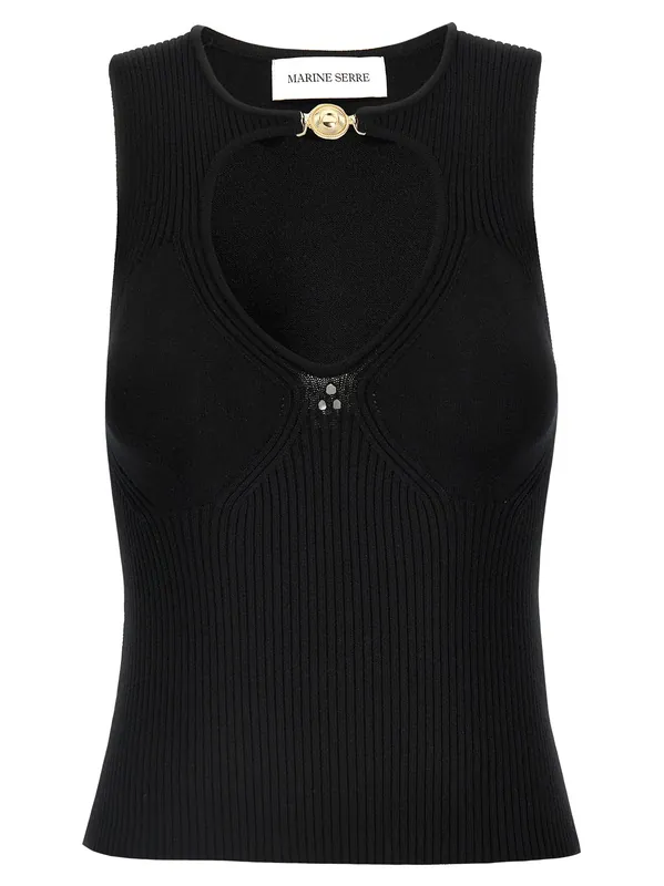 Moon Jewelry Knit Open Neck Tops Black - Marine Serre