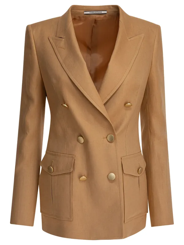 Linen Double-Breasted Blazer Jackets And Coats Beige