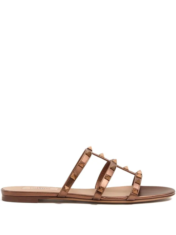 Rockstu Leather Flat Sandals - Valentino Garavani