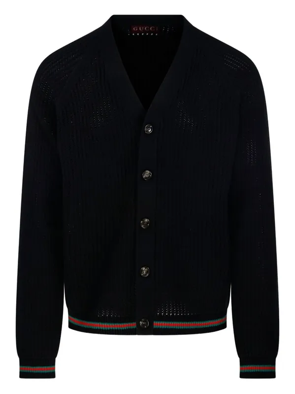 Web Detail Cotton Cardigan - Gucci