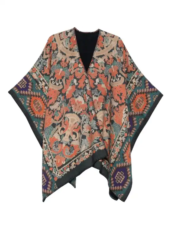 Wool Printed Poncho - Pierre Louis Mascia