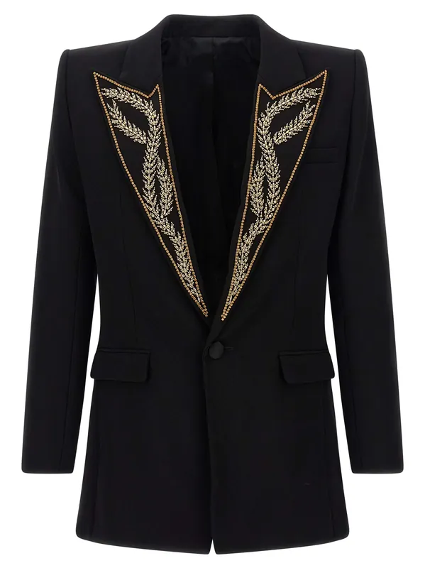 Leaf Embroidery Blazer Black - Balmain