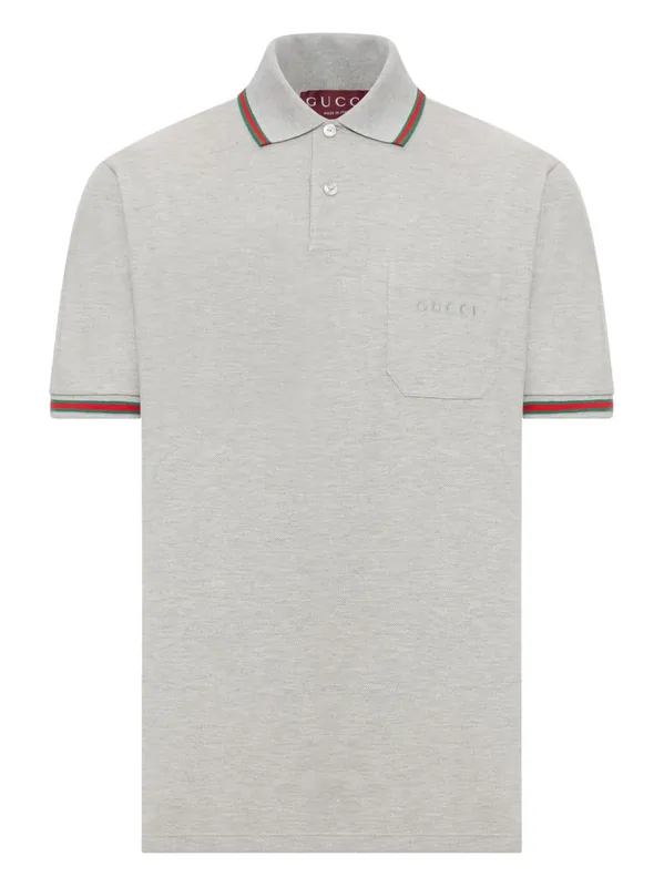 Web Detail Cotton Polo Shirt - Gucci