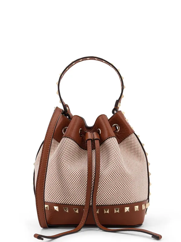 Rockstud Spike Canvas And Leather Shoulder Bag - Valentino Garavani