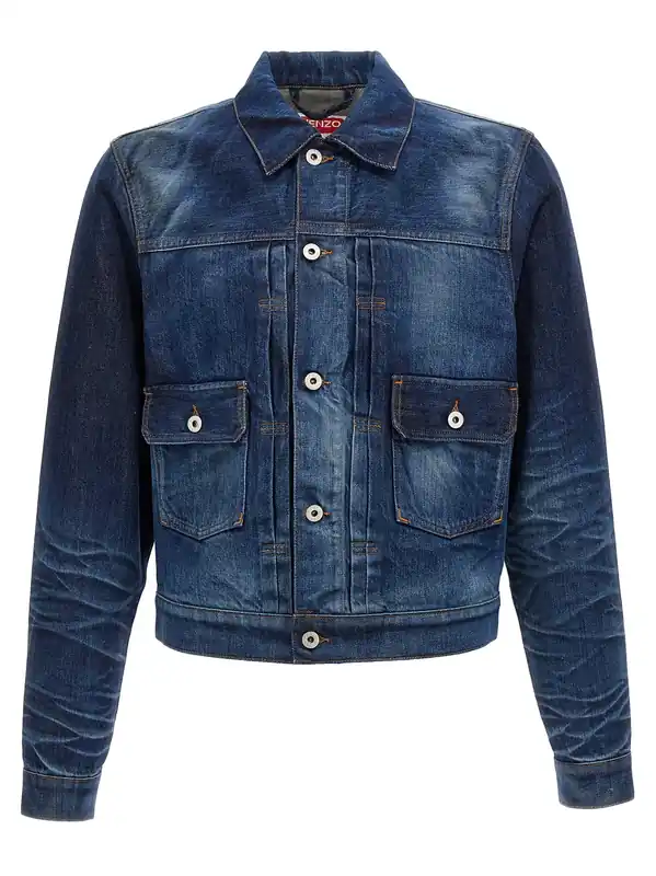 Japanese Denim Jacket Puffer Jackets Blue - Kenzo
