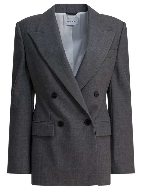 Double-Breasted Wool Blazer Jackets And Coats Grey