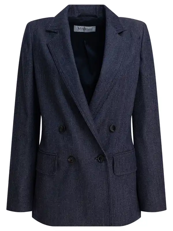 Denim-Effect Double-Breasted Blazer Jackets And Coats Blue