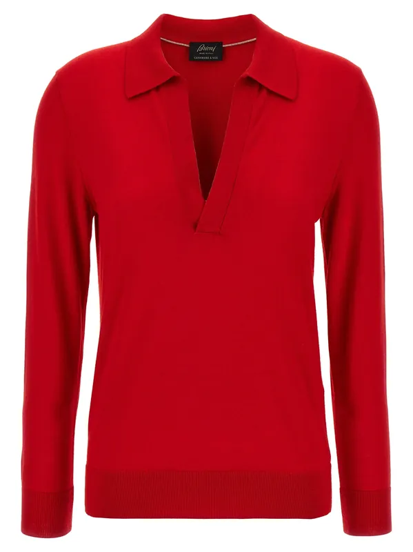Cashmere And Silk Shirt Polo Red - Brioni