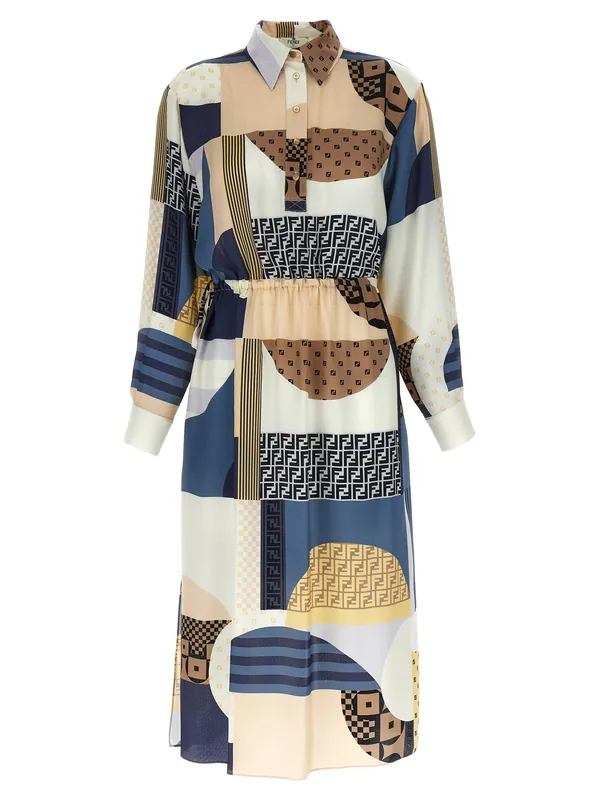 Patchwork Silk Dress Dresses Multicolor - Fendi