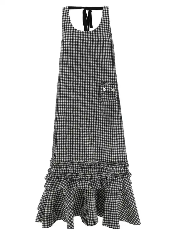Crinkled Check Long Dresses Black - Ganni