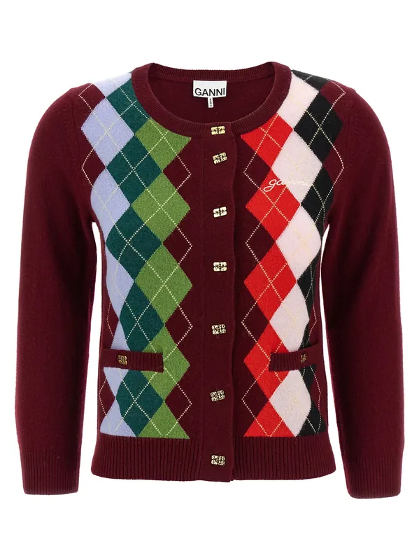 Burgundy Check Sweaters And Cardigans Bordeaux - Ganni