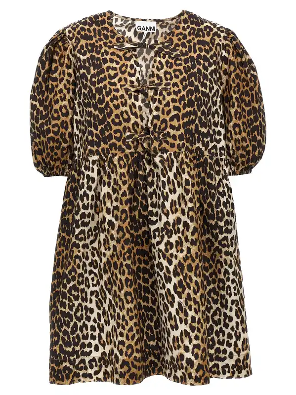 Leopard Poplin Dress Dresses Multicolor - Ganni