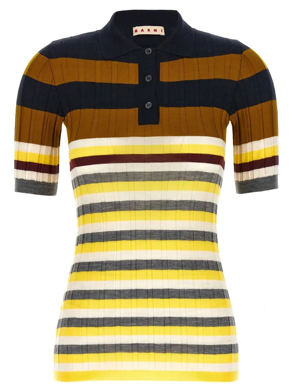 Ribbed Wool Shirt Polo Multicolor - Marni