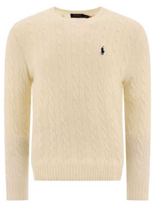 Wool And Cashmere Crewneck Sweater With Logo Knitwear White - Polo Ralph Lauren