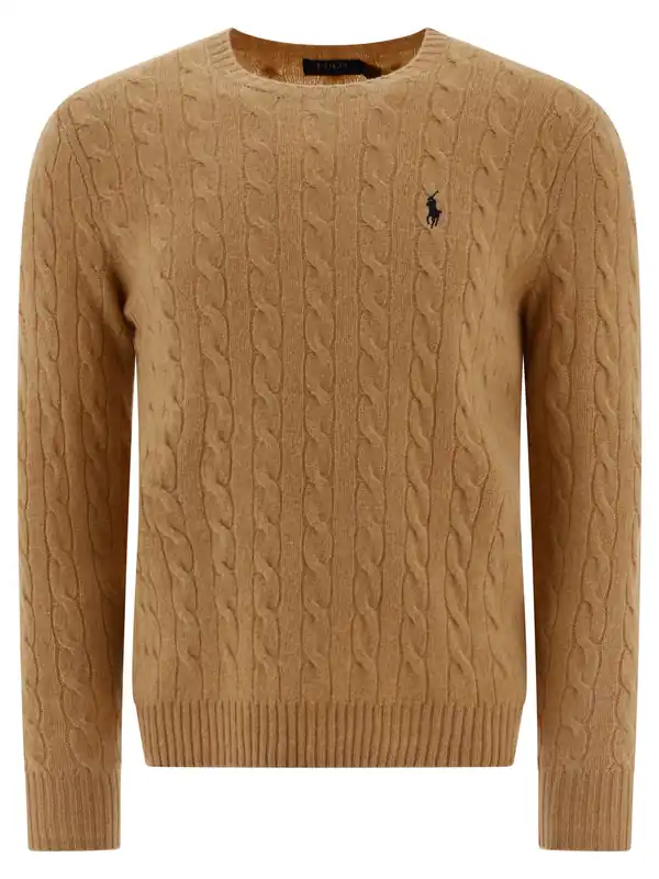 Wool And Cashmere Crewneck Sweater With Logo Knitwear Beige - Polo Ralph Lauren