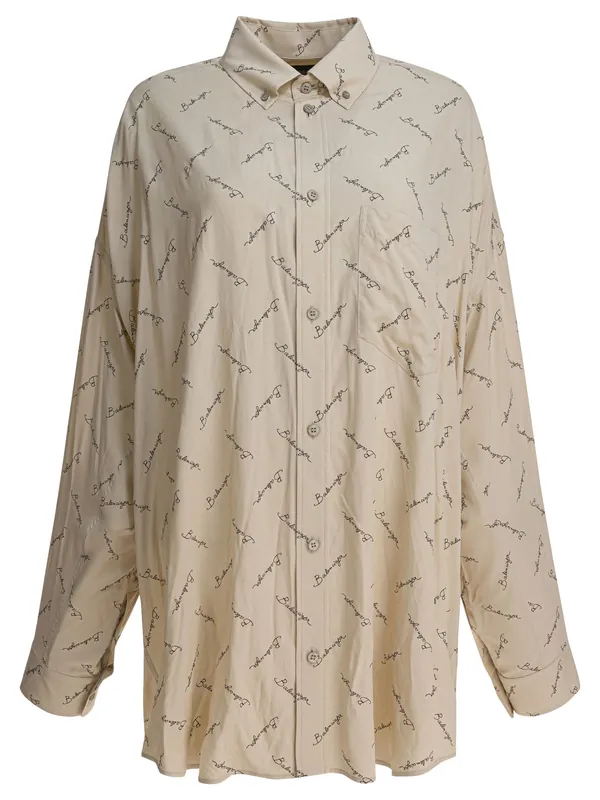 Oversized Shirt With Logo Shirts Beige - Balenciaga