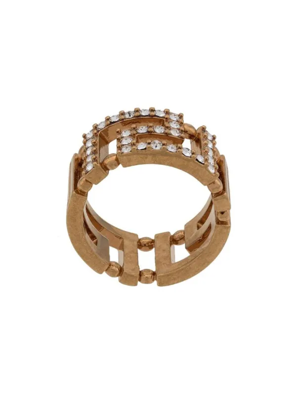 Ring With Greek Key And Crystals - Versace