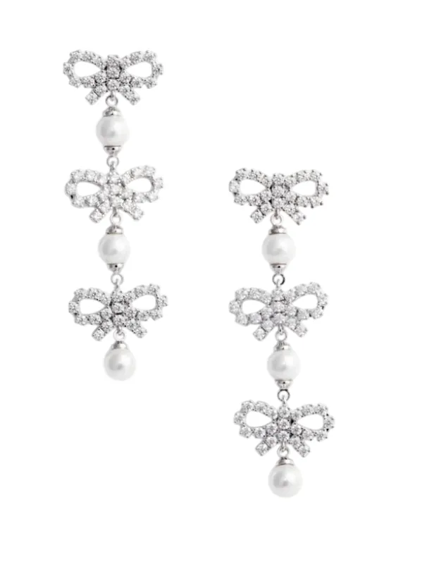 Micro Bow Tiered Pearl Earrings - Self-Portrait